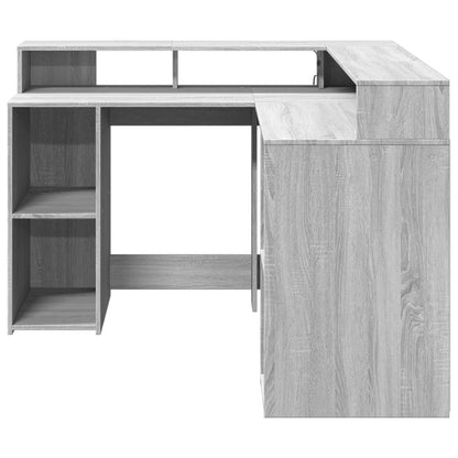 vidaXL Desk with LED Lights Grey Sonoma 130x130x91 cm Engineered Wood 6