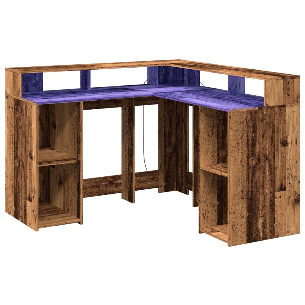 vidaXL Desk with LED Lights Old Wood 130x130x91 cm Engineered Wood 5