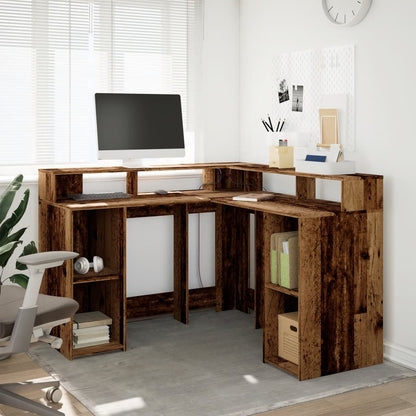vidaXL Desk with LED Lights Old Wood 130x130x91 cm Engineered Wood 3