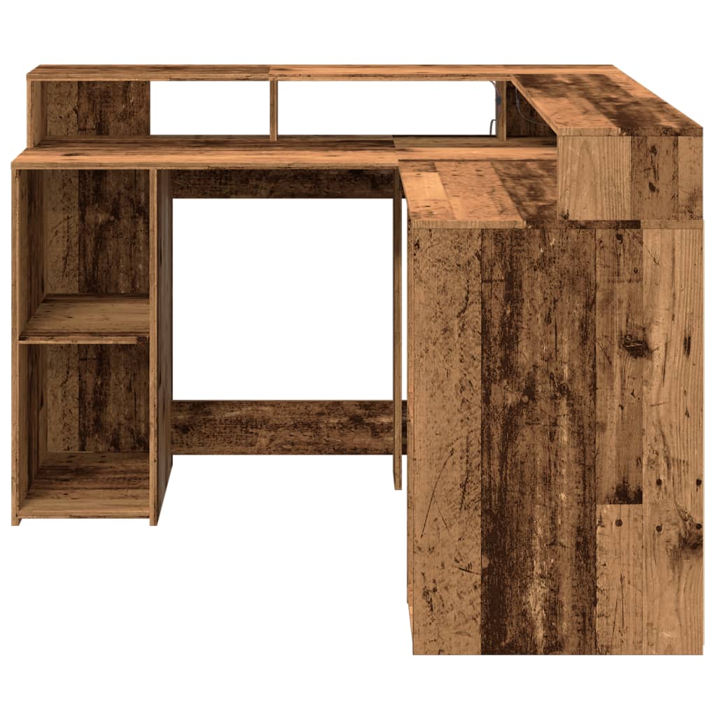 vidaXL Desk with LED Lights Old Wood 130x130x91 cm Engineered Wood 6