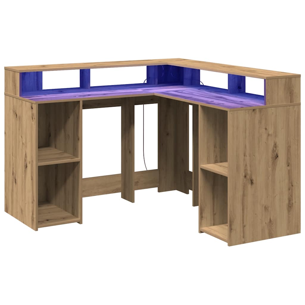 vidaXL Desk with LED Lights Artisian Oak 130x130x91 cm Engineered Wood 5