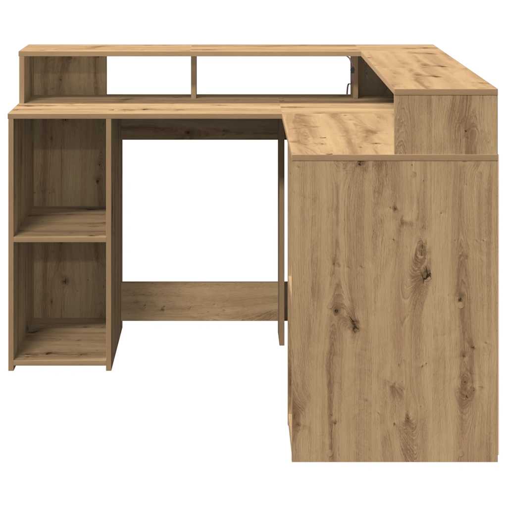 vidaXL Desk with LED Lights Artisian Oak 130x130x91 cm Engineered Wood 6