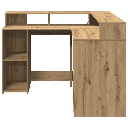vidaXL Desk with LED Lights Artisian Oak 130x130x91 cm Engineered Wood 6