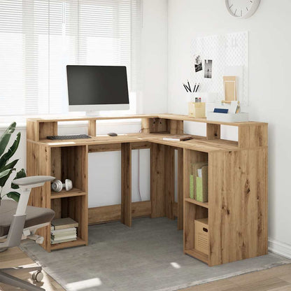 vidaXL Desk with LED Lights Artisian Oak 130x130x91 cm Engineered Wood 1