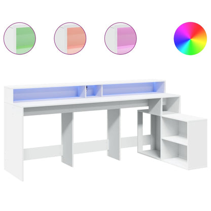 vidaXL Desk with LED Lights White 200x104x91 cm Engineered Wood 2