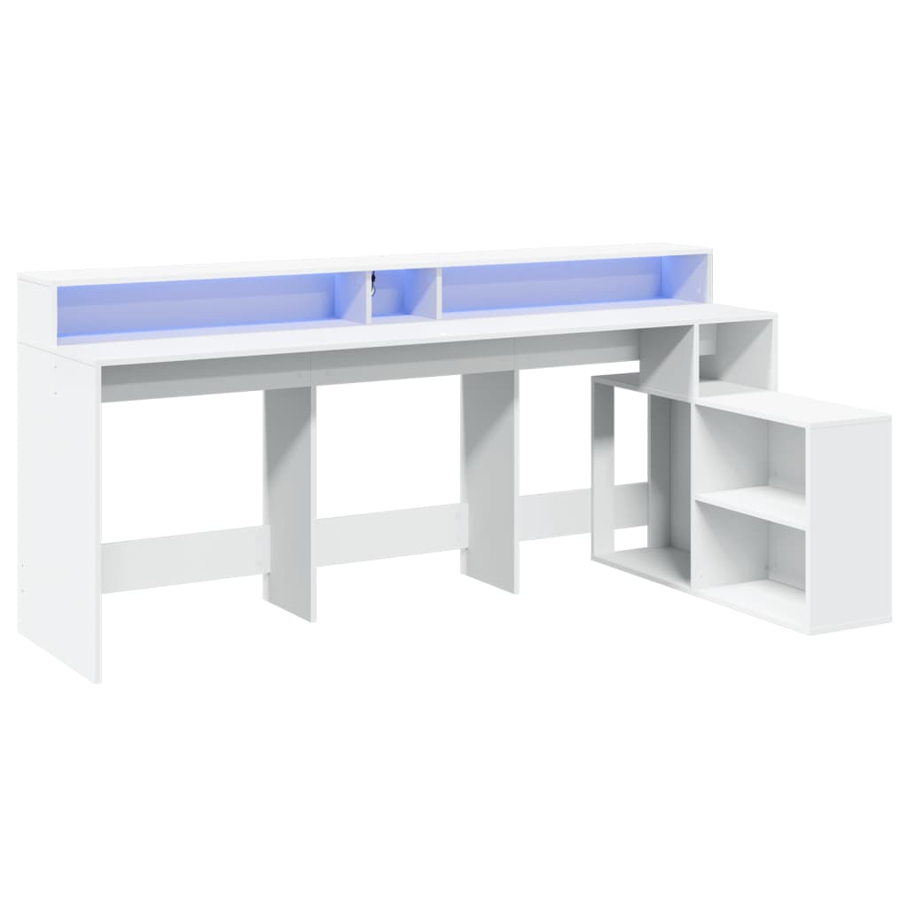 vidaXL Desk with LED Lights White 200x104x91 cm Engineered Wood 5