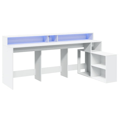 vidaXL Desk with LED Lights White 200x104x91 cm Engineered Wood 5