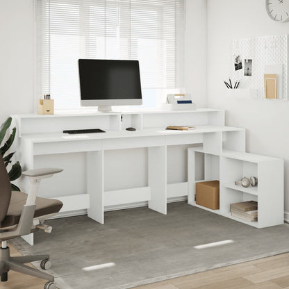 vidaXL Desk with LED Lights White 200x104x91 cm Engineered Wood 3