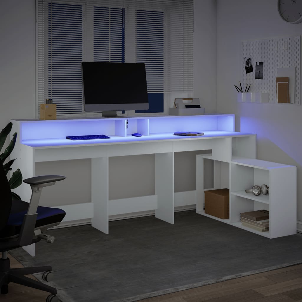 vidaXL Desk with LED Lights White 200x104x91 cm Engineered Wood 4