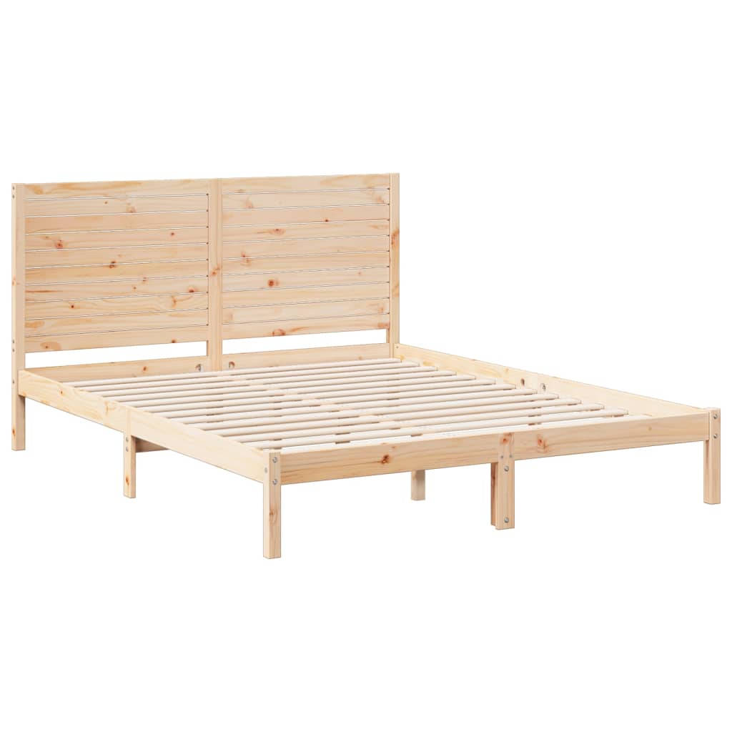Extra Long Bed Frame without Mattress Solid Wood Length 210 cm Natural 140 cm