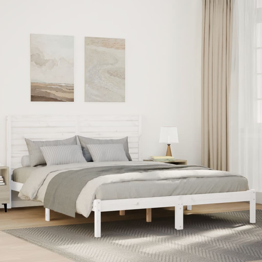 Extra Long Bed Frame without Mattress Solid Wood Length 210 cm White 140 cm
