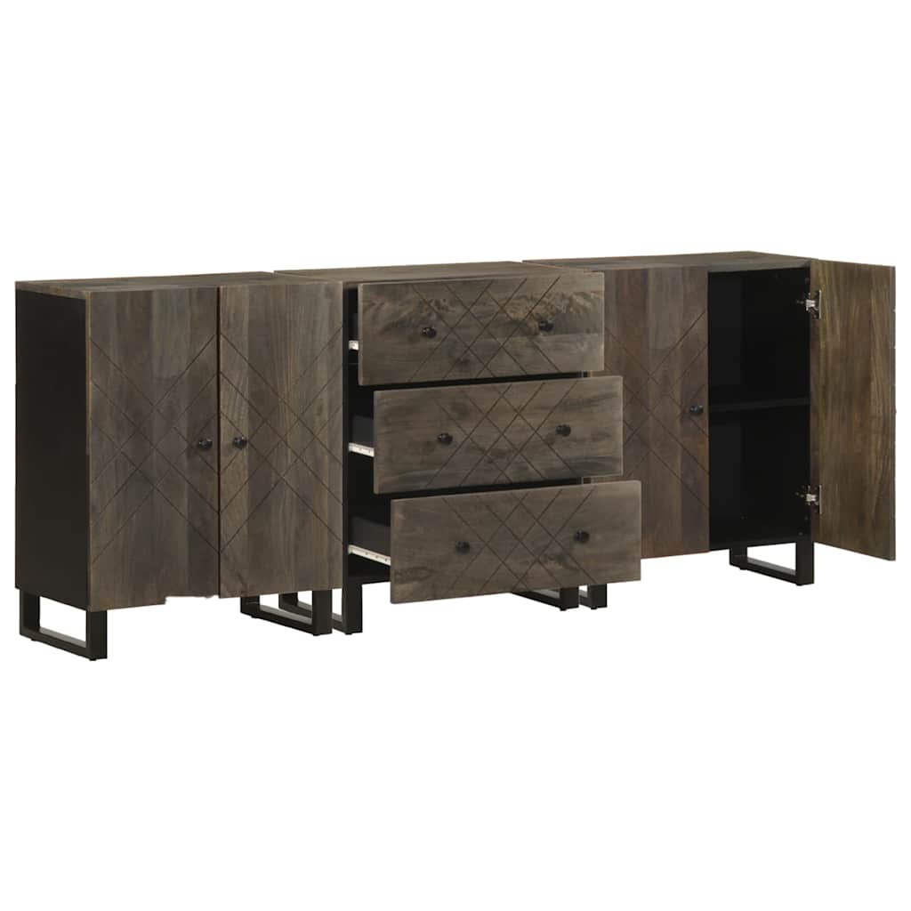 vidaXL 3 Piece Sideboards Black 60x33x75 cm Solid Wood Mango 4