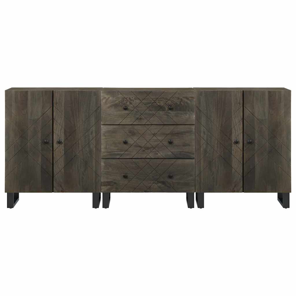vidaXL 3 Piece Sideboards Black 60x33x75 cm Solid Wood Mango 5