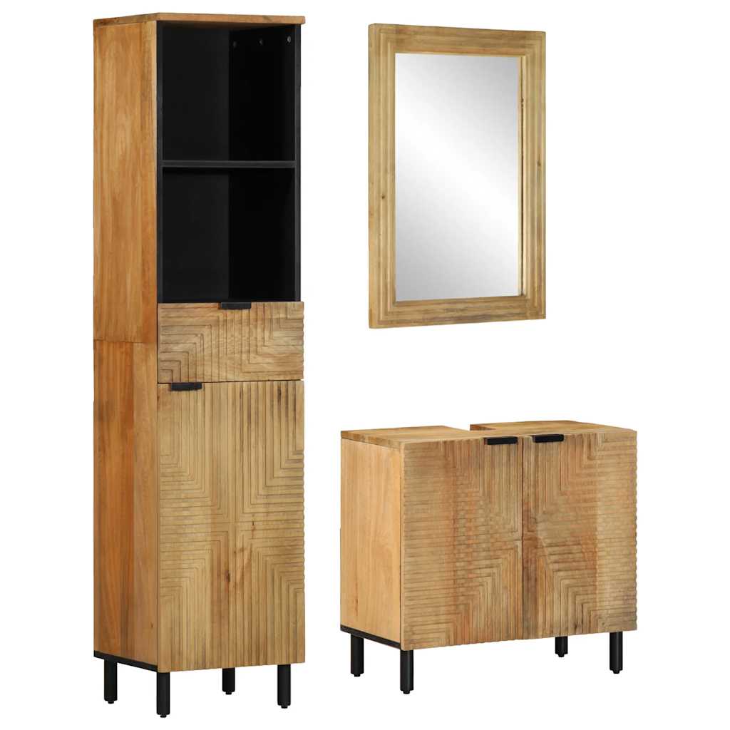vidaXL 3 Piece Bathroom Furniture Set Brown Solid Wood Mango 1