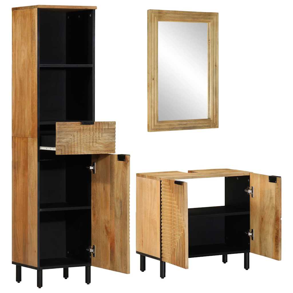 vidaXL 3 Piece Bathroom Furniture Set Brown Solid Wood Mango 2