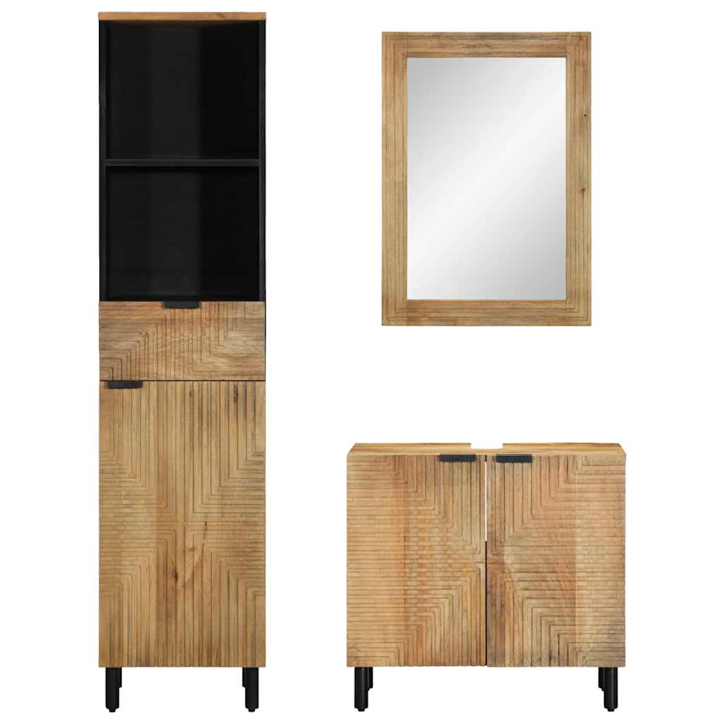 vidaXL 3 Piece Bathroom Furniture Set Brown Solid Wood Mango 6