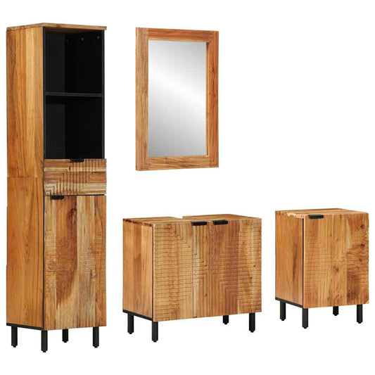Bathroom Cabinet Set 4 pcs Natural 38 x 33 x 160 cm Solid acacia wood