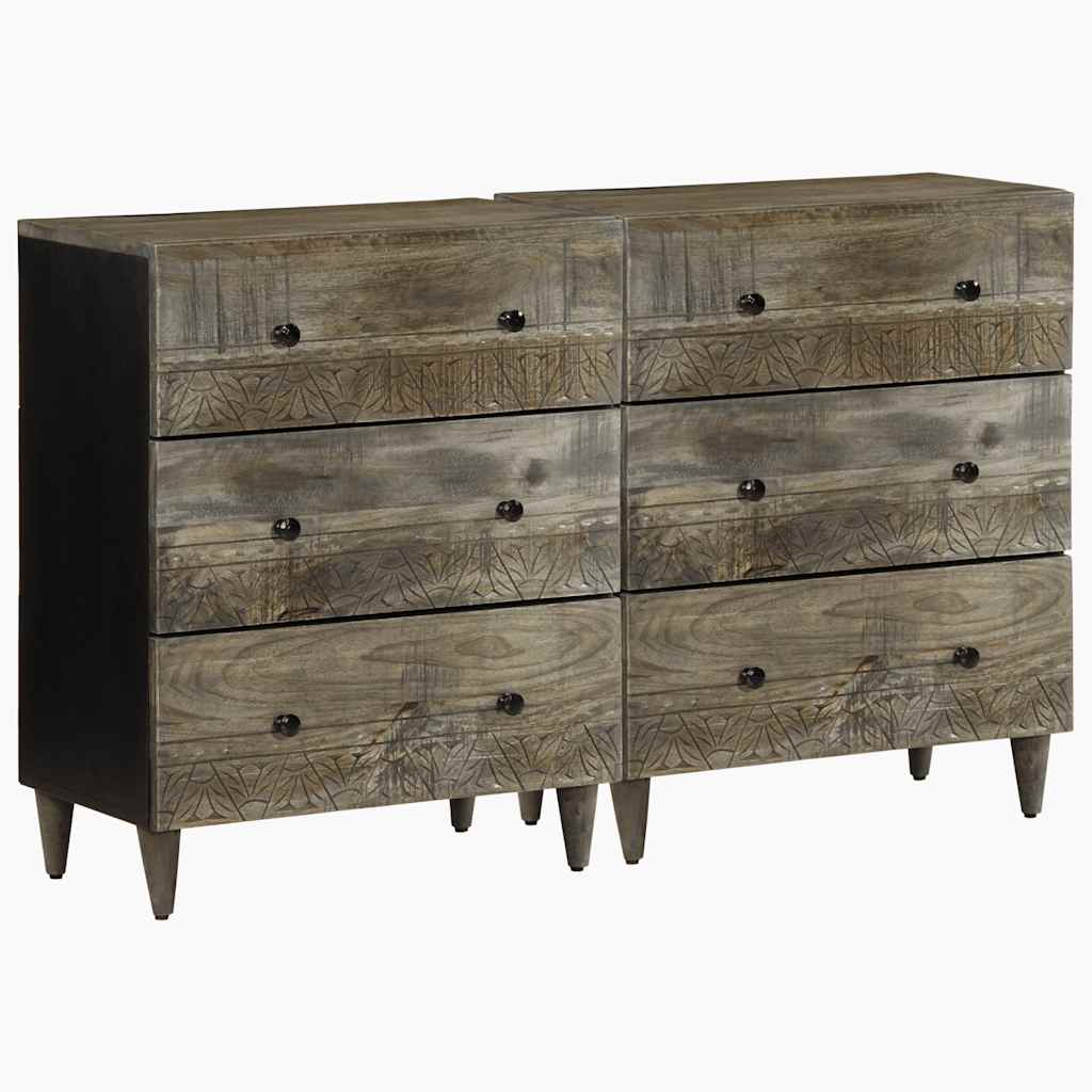 vidaXL Sideboards 2 pcs Light Grey 60x33.5x75 cm Solid Wood Mango 1