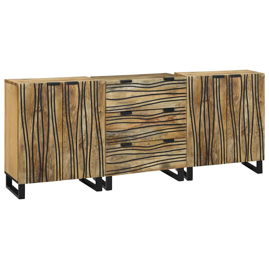 vidaXL Sideboard Set 3 pcs Natural Solid Mango Wood 1