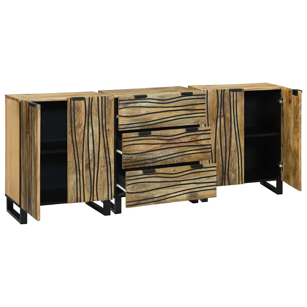 vidaXL Sideboard Set 3 pcs Natural Solid Mango Wood 2