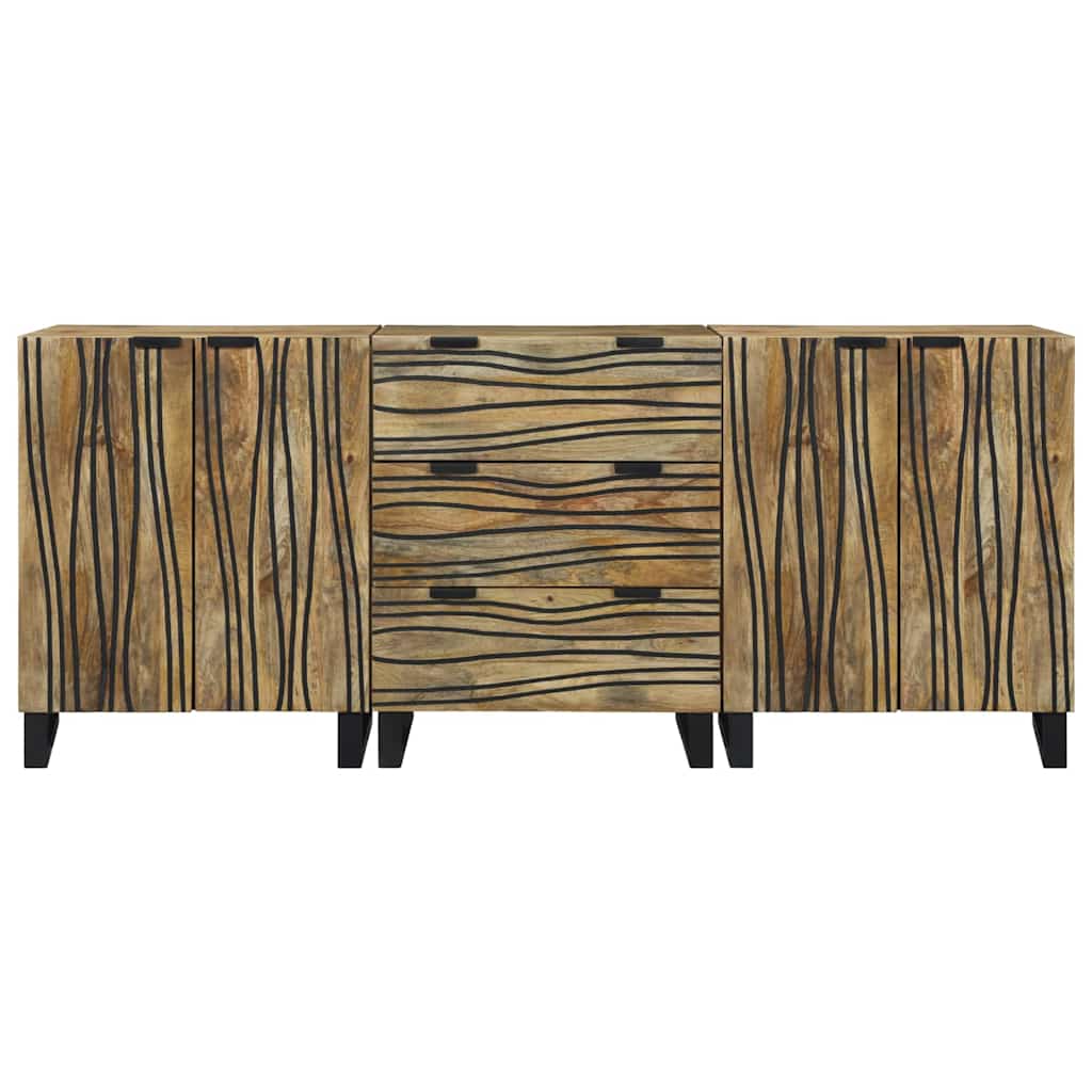 vidaXL Sideboard Set 3 pcs Natural Solid Mango Wood 5