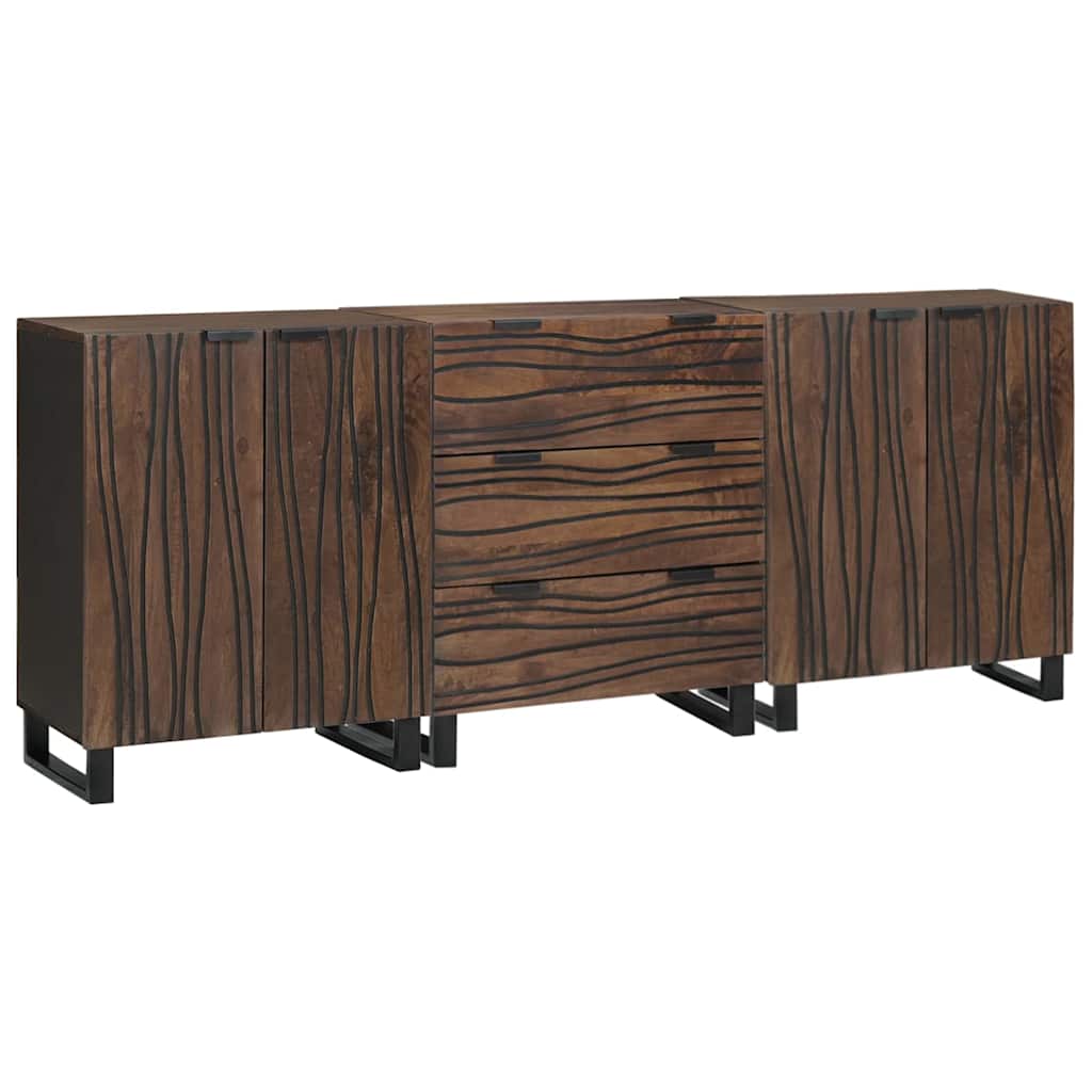 vidaXL Sideboard Set 3 pcs Brown Solid Mango Wood 1