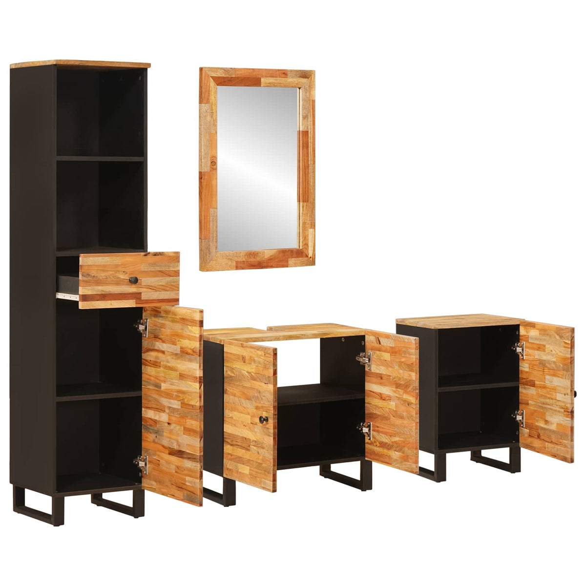 vidaXL Bathroom Sets with Drawer with Shelf Natural Solid Mango Wood 2