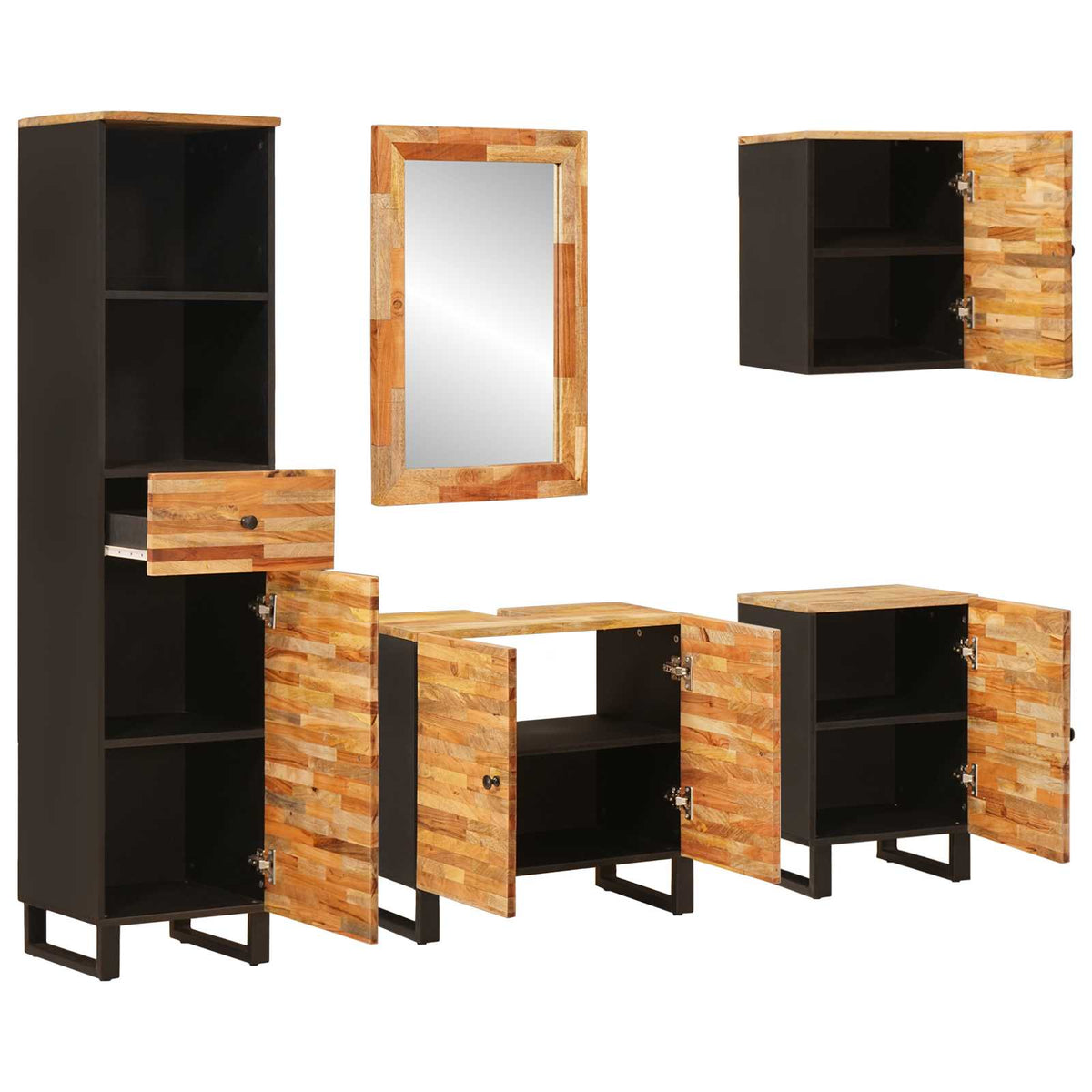 vidaXL Bathroom Sets 5 pcs Natural Solid Mango Wood 2