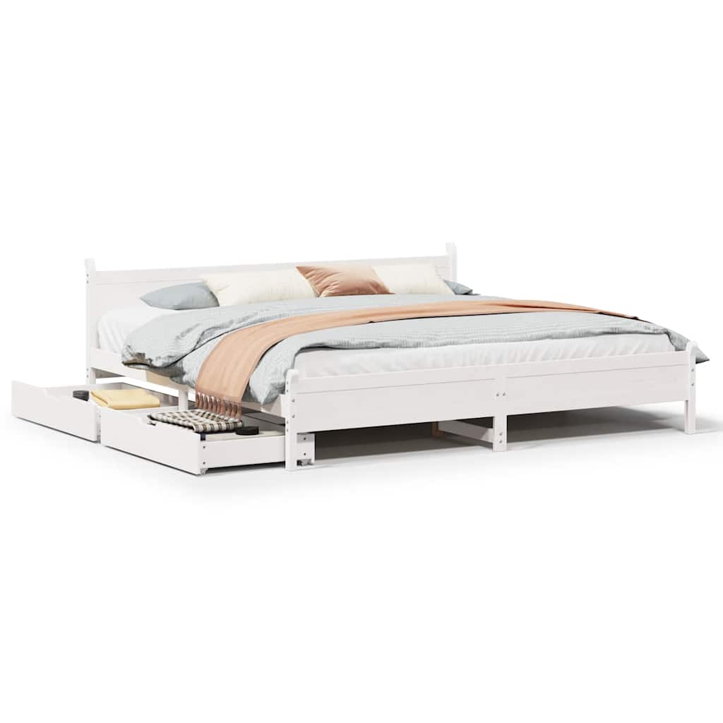 vidaXL Bed Frame without Mattress White 200x200 cm Solid Wood Pine 2