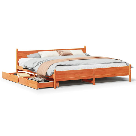vidaXL Bed Frame without Mattress Wax Brown 200x200 cm Solid Wood Pine 2