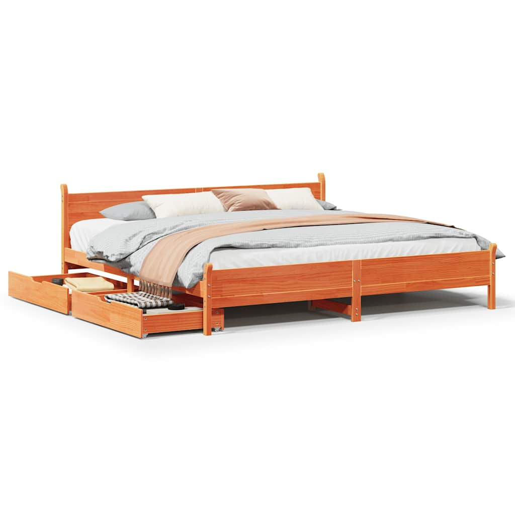 Bed Frame without Mattress Solid Wood Pine Wax brown 200 cm 200 cm