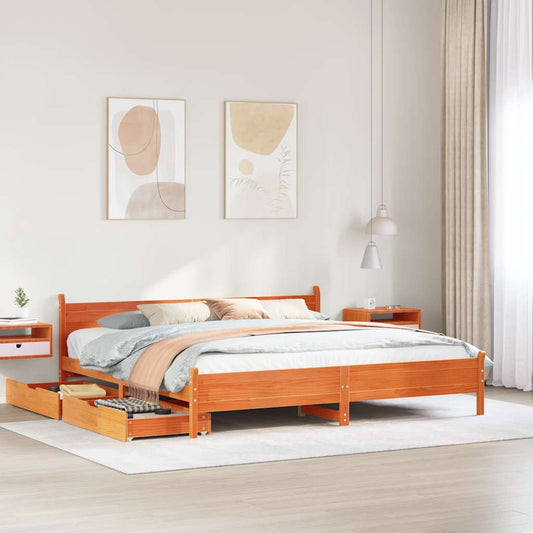 vidaXL Bed Frame without Mattress Wax Brown 200x200 cm Solid Wood Pine 1