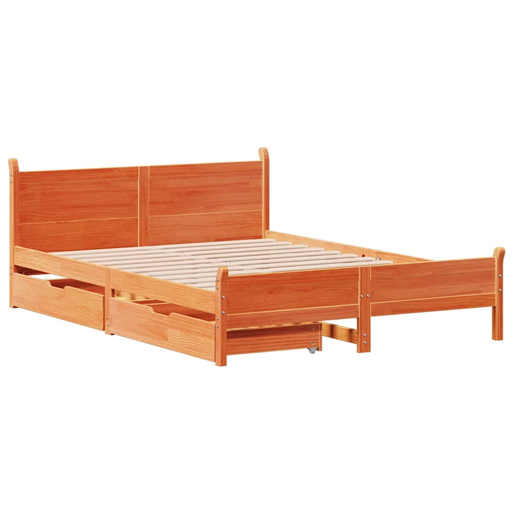 vidaXL Bed Frame without Mattress Wax Brown 160x200 cm Solid Wood Pine 3