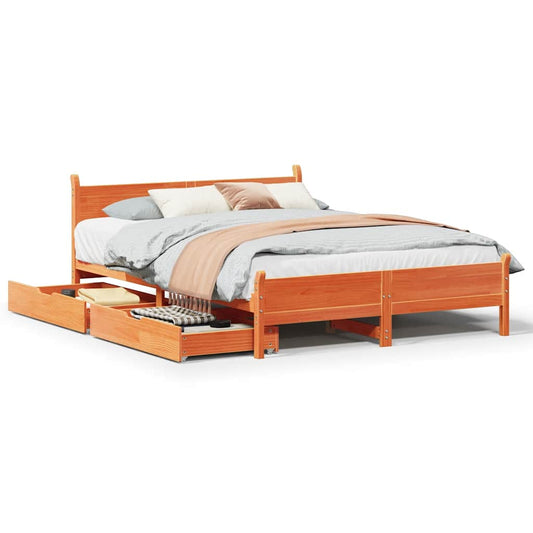 vidaXL Bed Frame without Mattress Wax Brown 160x200 cm Solid Wood Pine 1