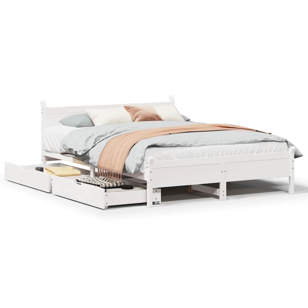 vidaXL Bed Frame without Mattress White 150x200 cm Solid Wood Pine 2