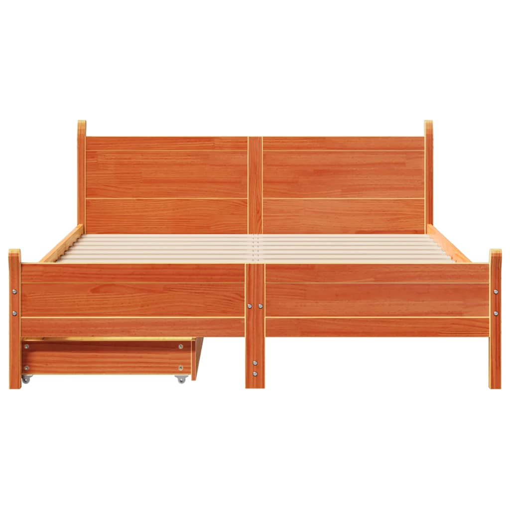 vidaXL Bed Frame without Mattress Wax Brown 150x200 cm King Size Solid Wood Pine 4