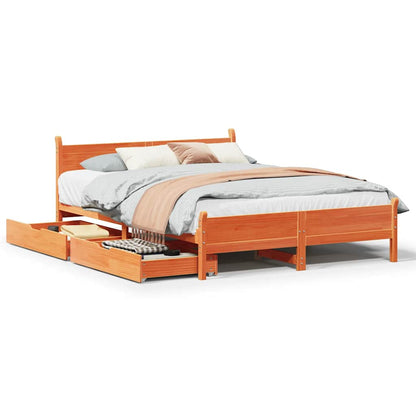 vidaXL Bed Frame without Mattress Wax Brown 150x200 cm King Size Solid Wood Pine 1