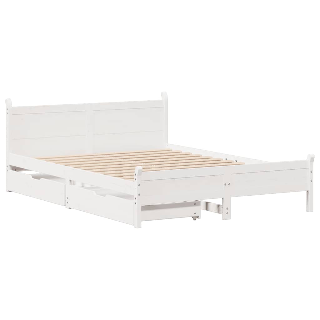 Bed Frame without Mattress Solid Wood Pine White 140 cm 190 cm