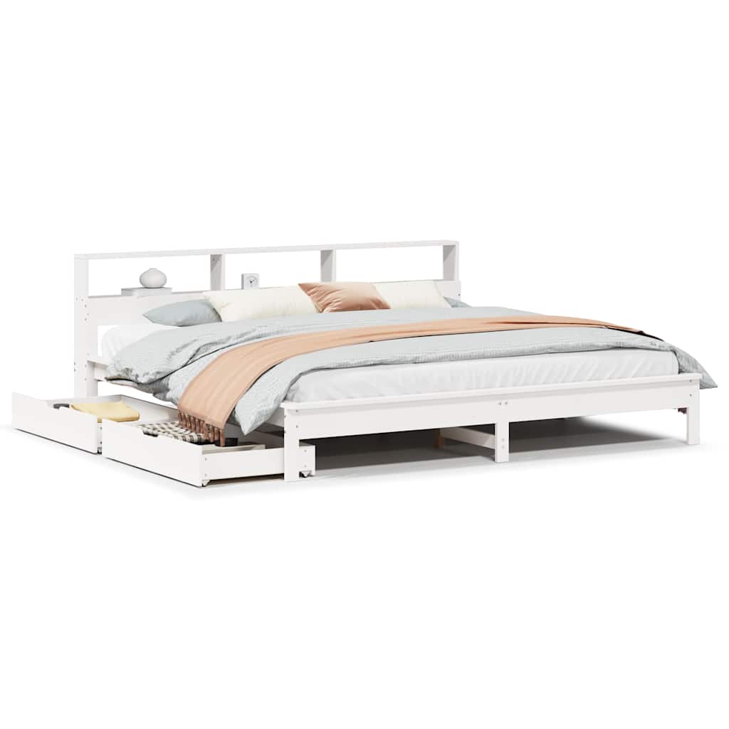 vidaXL Bookcase Bed without Mattress White 200x200 cm Solid Wood Pine 2