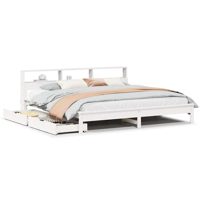 vidaXL Bookcase Bed without Mattress White 200x200 cm Solid Wood Pine 2
