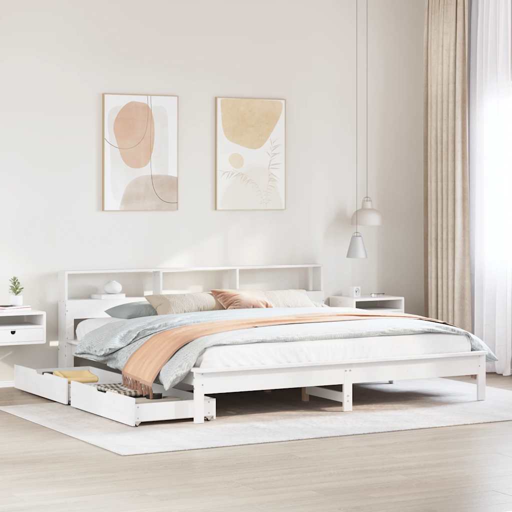 vidaXL Bookcase Bed without Mattress White 200x200 cm Solid Wood Pine 1