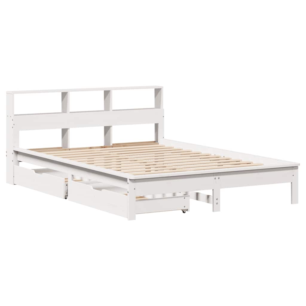 vidaXL Bookcase Bed without Mattress White 150x200 cm Solid Wood Pine 3
