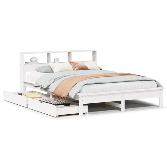 vidaXL Bookcase Bed without Mattress White 140x190 cm Solid Wood Pine 2