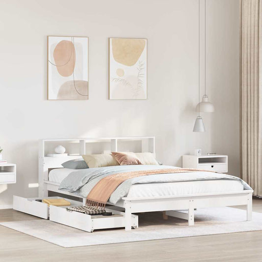 vidaXL Bookcase Bed without Mattress White 140x190 cm Solid Wood Pine 1