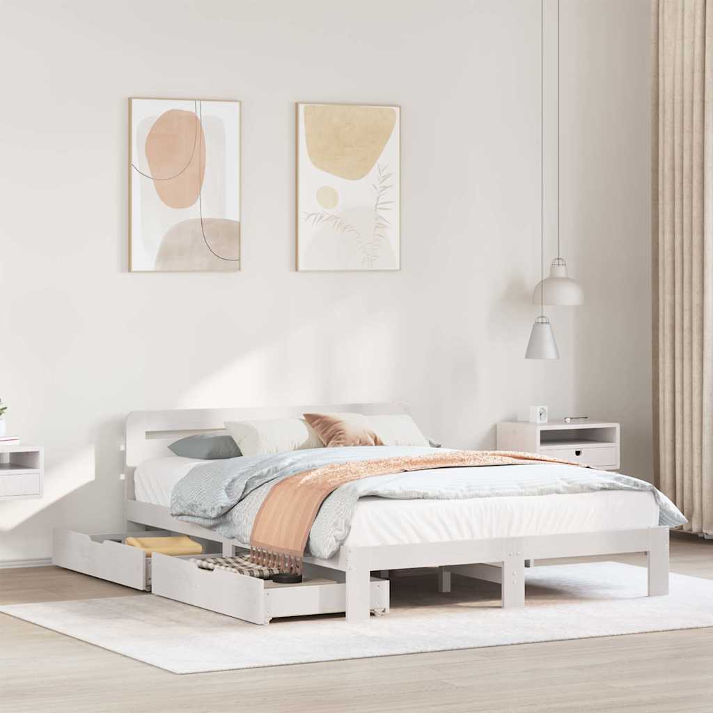 Bed Frame without Mattress Solid Wood Pine White 140 cm 200 cm