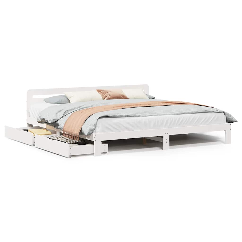 vidaXL Bed Frame without Mattress White 180x200 cm Super King Solid Wood Pine 2