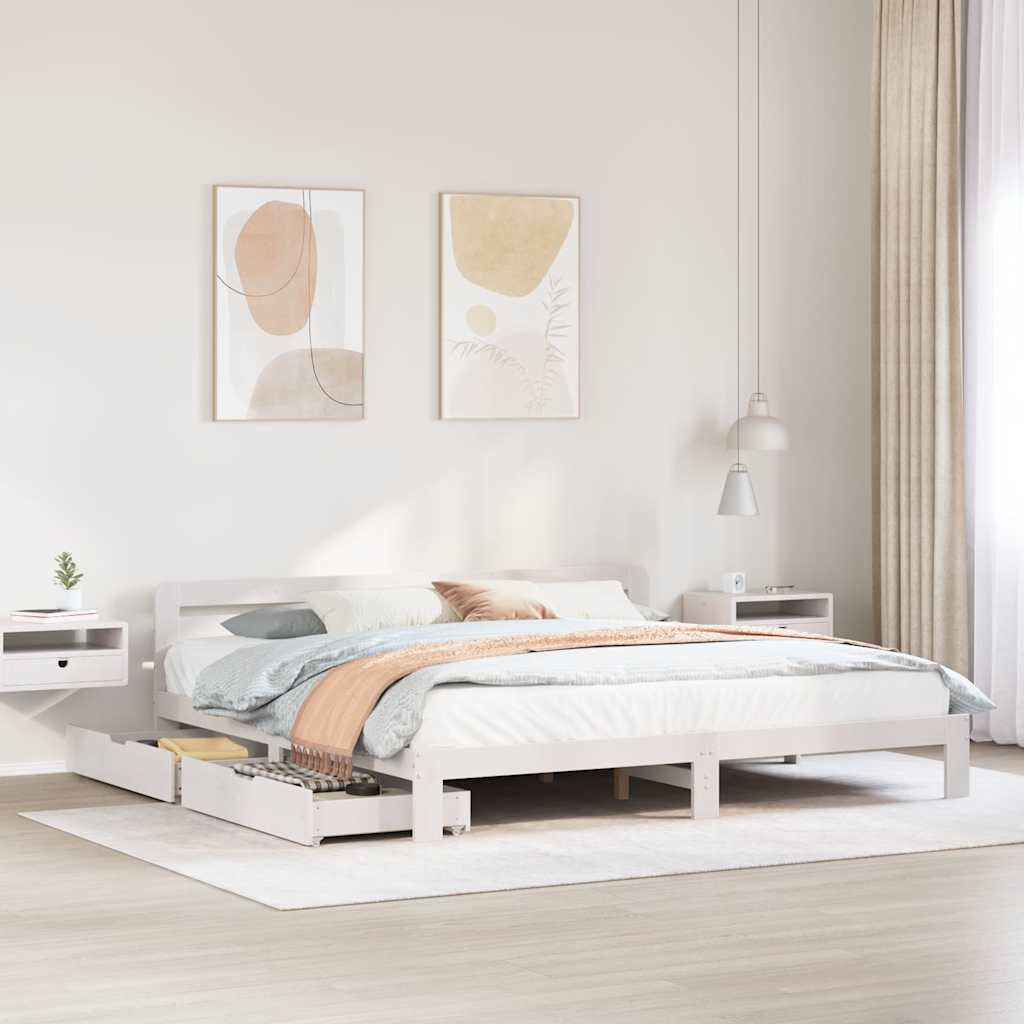 vidaXL Bed Frame without Mattress White 180x200 cm Super King Solid Wood Pine 1