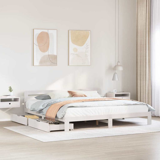 vidaXL Bed Frame without Mattress White 180x200 cm Super King Solid Wood Pine 1