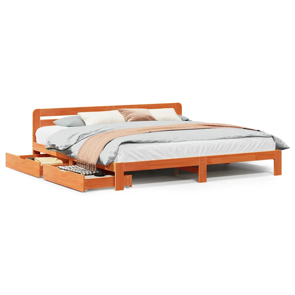 vidaXL Bed Frame without Mattress Wax Brown 180x200 cm Super King Solid Wood Pine 2