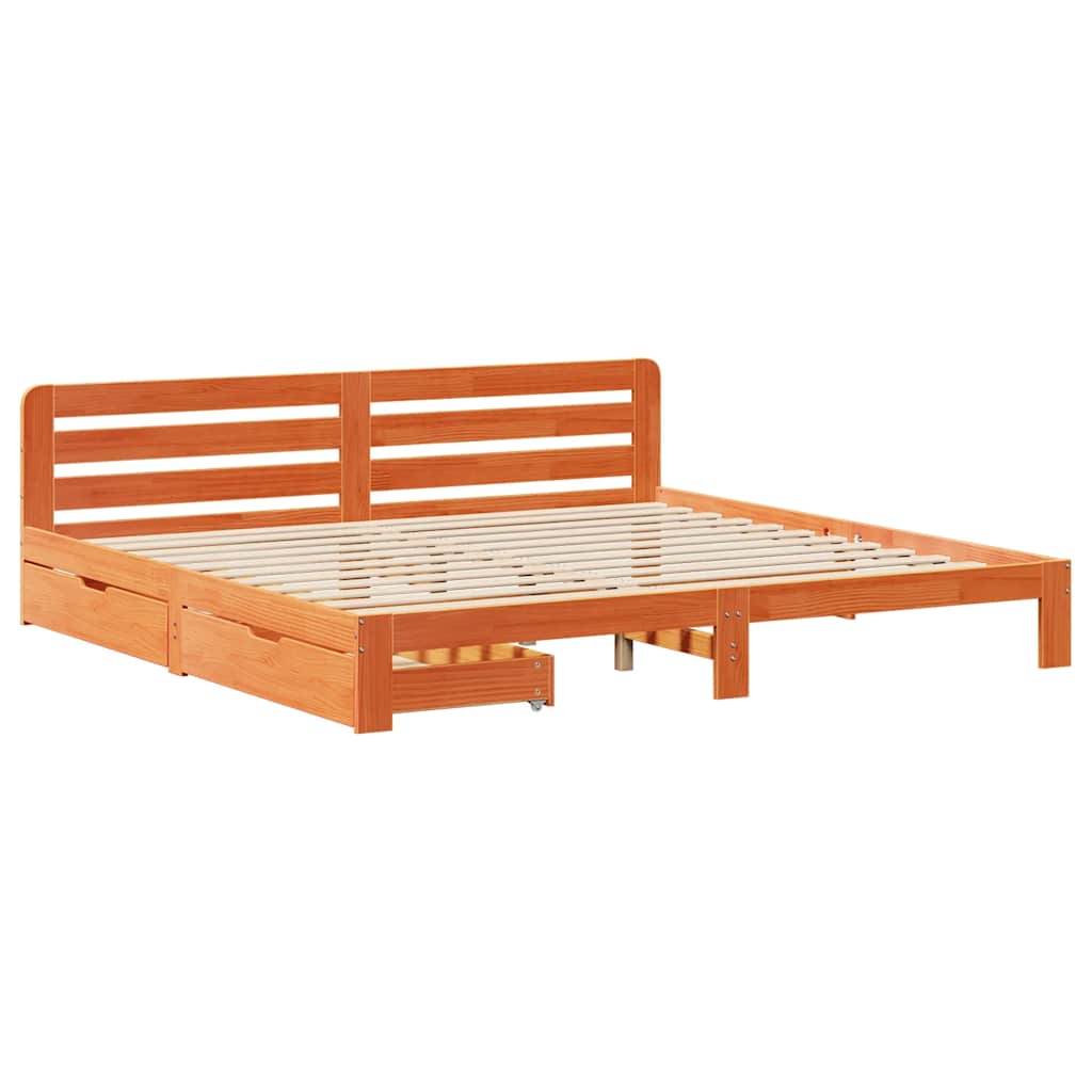 vidaXL Bed Frame without Mattress Wax Brown 180x200 cm Super King Solid Wood Pine 3